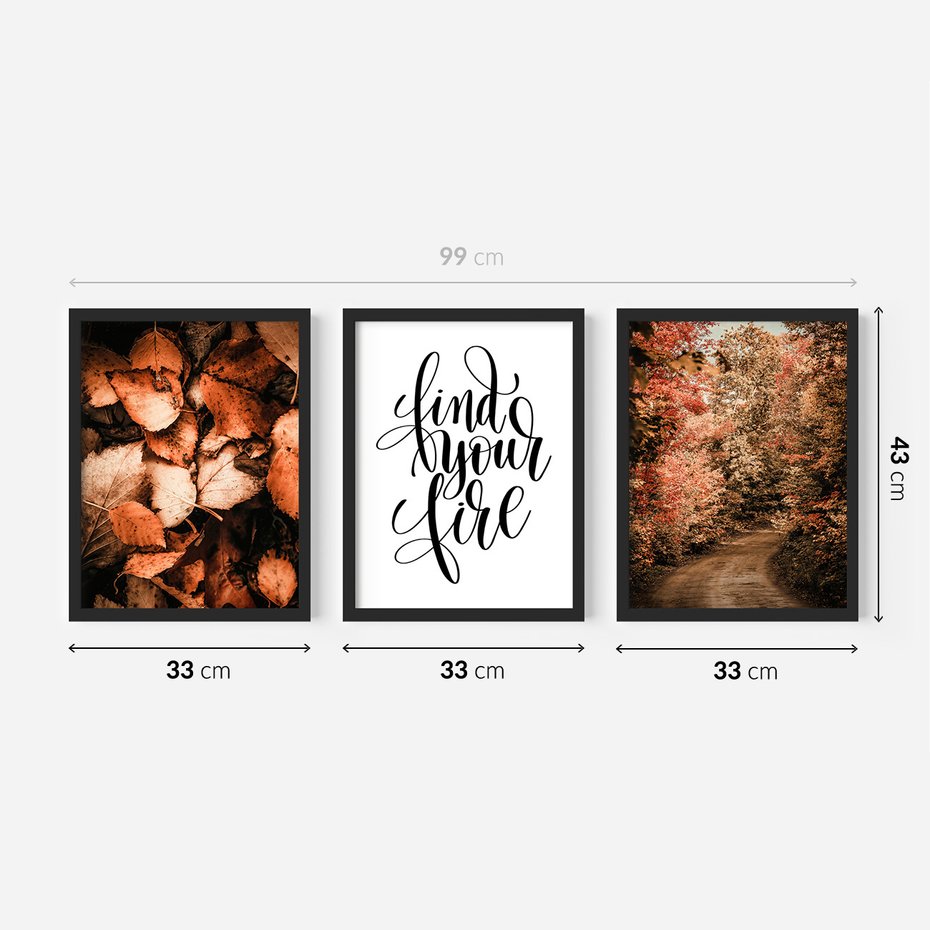 Zestaw obrazy w ramie 30x40 galeria - Jesień, typografia, napis - rama czarna