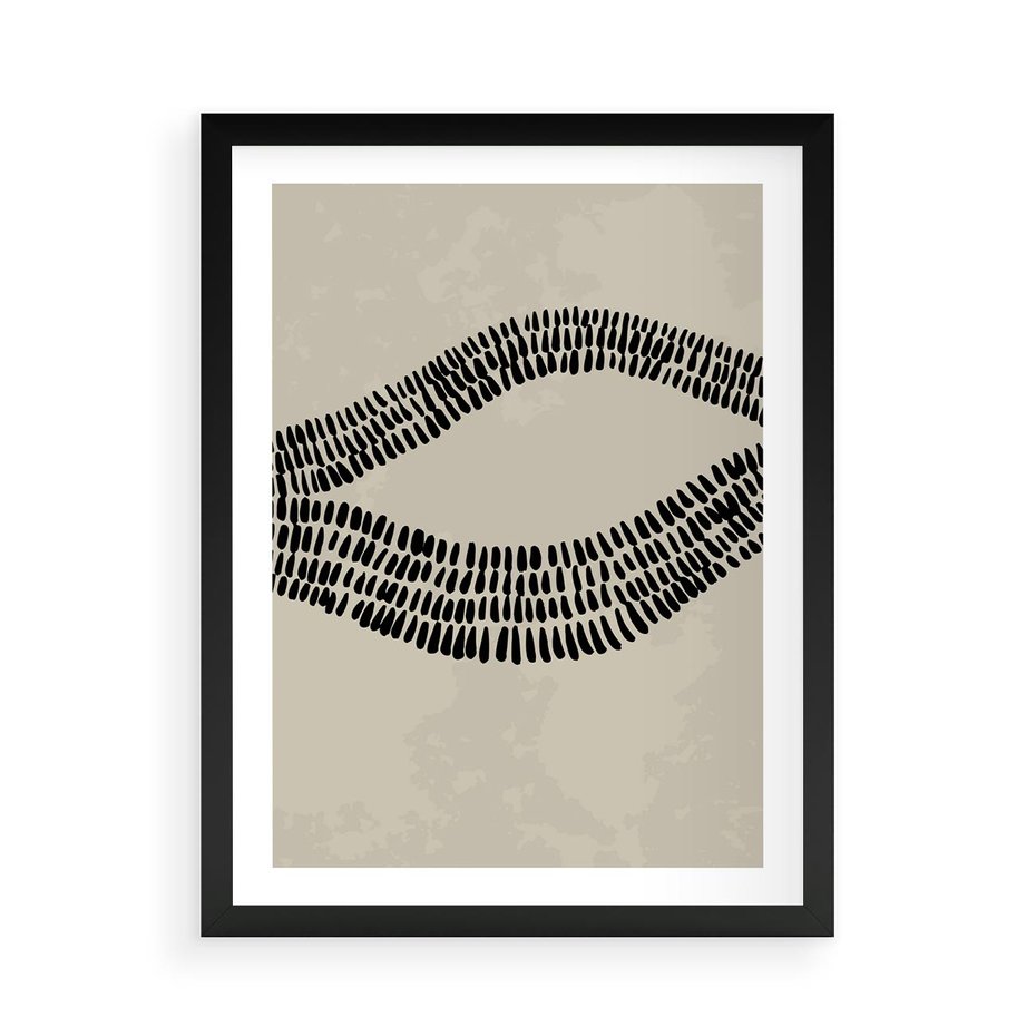 Plakat w ramie 50x70 - Kontury Ewolucji Materii - boho plakat, czarne kropki kreski - rama czarna