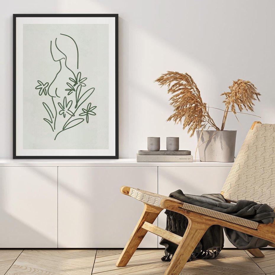 Plakat w ramie 30x40 - Odbicia Zielonego Raju - zielony odcień, abstrakcja - rama czarna