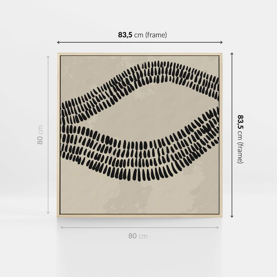 Obraz w ramie 80x80 - Kontury Ewolucji Materii - boho plakat, czarne kropki kreski - rama drewno