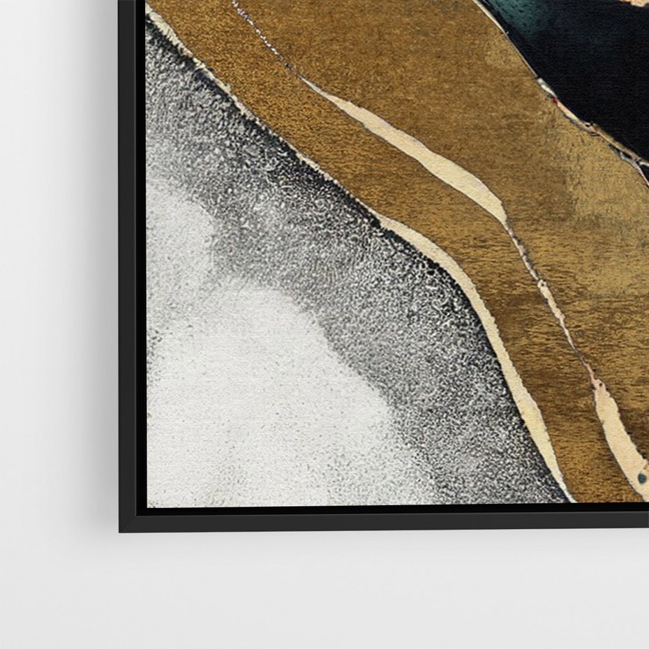 Obraz w ramie 70x100 - Refrakcje płynącej rzeczywistości - jak marmurowa rzeka, linie złota - rama czarna