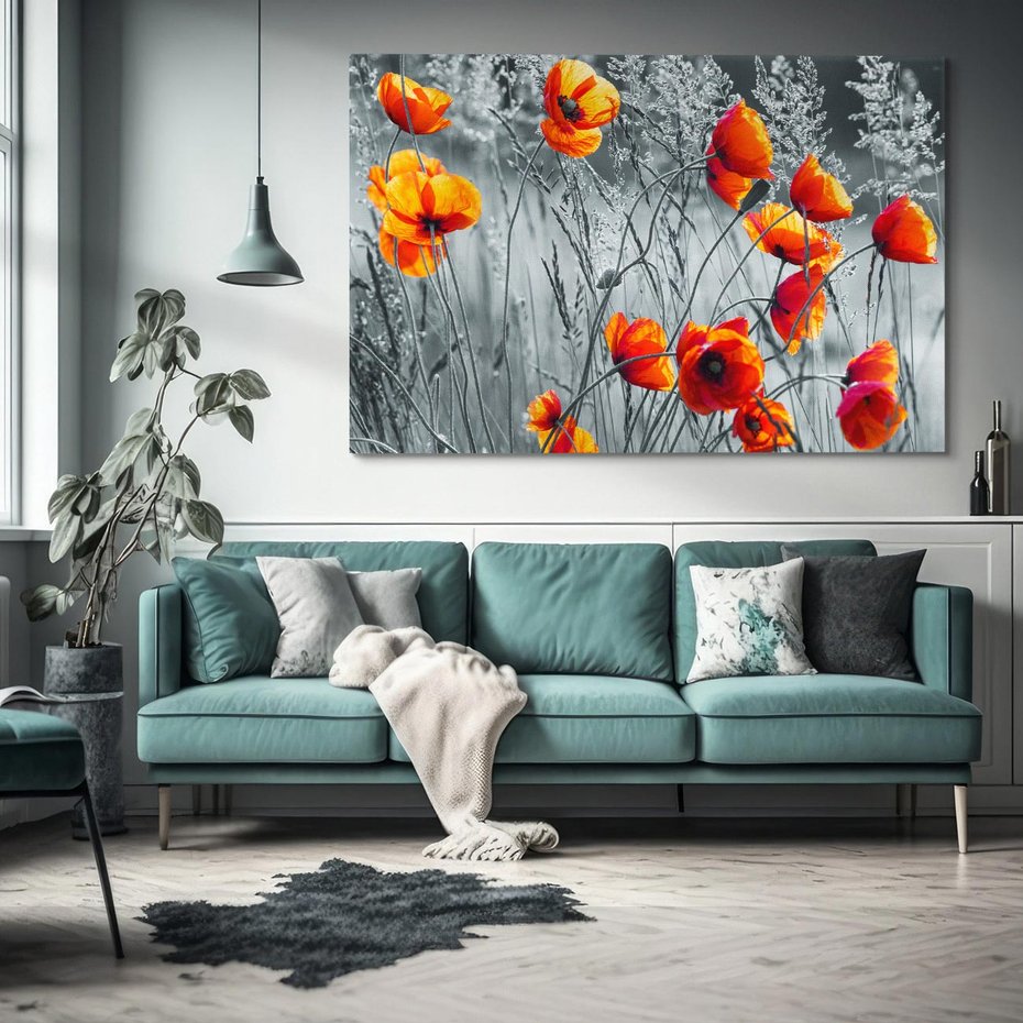 Obraz na płótnie 70x50 - Malownicza łąka - maki, mak