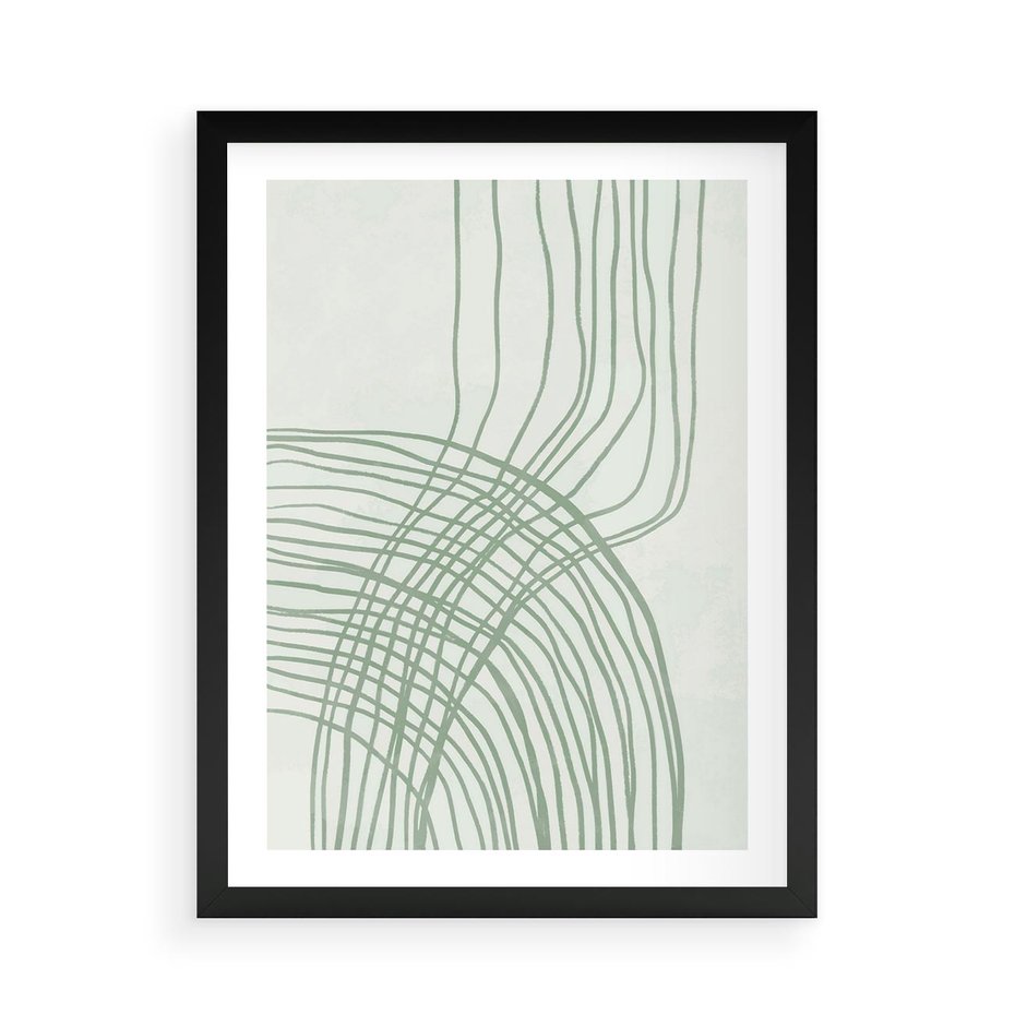 Plakat w ramie 50x70 - Migotliwa Spokojna Zieleń - zielony plakat, abstrakcyjne splątane linie - rama czarna
