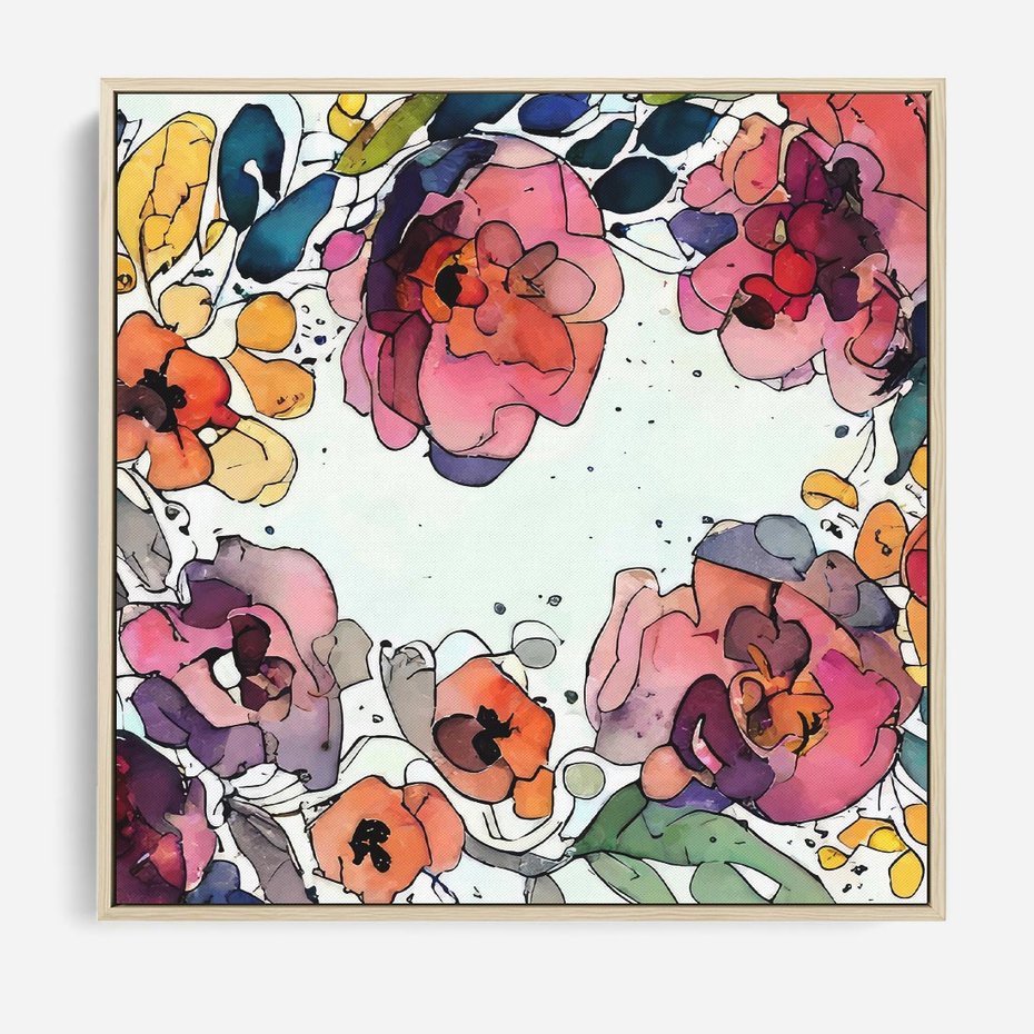 Obraz w ramie 50x50 - Rozkwitające marzenia - akwarelowe kwiaty, kolory - rama drewno