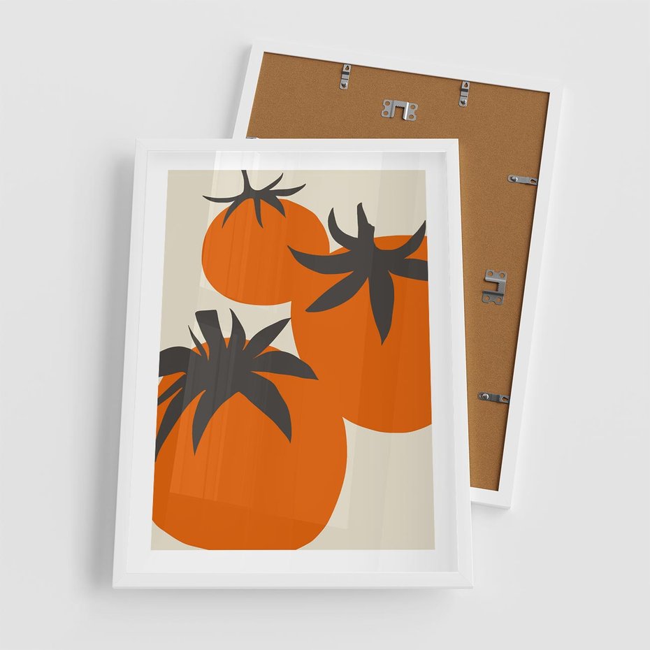 Plakat w ramie 50x70 - Jadalne Kształty - nowoczesny plakat do kuchni, pomidory - rama biała