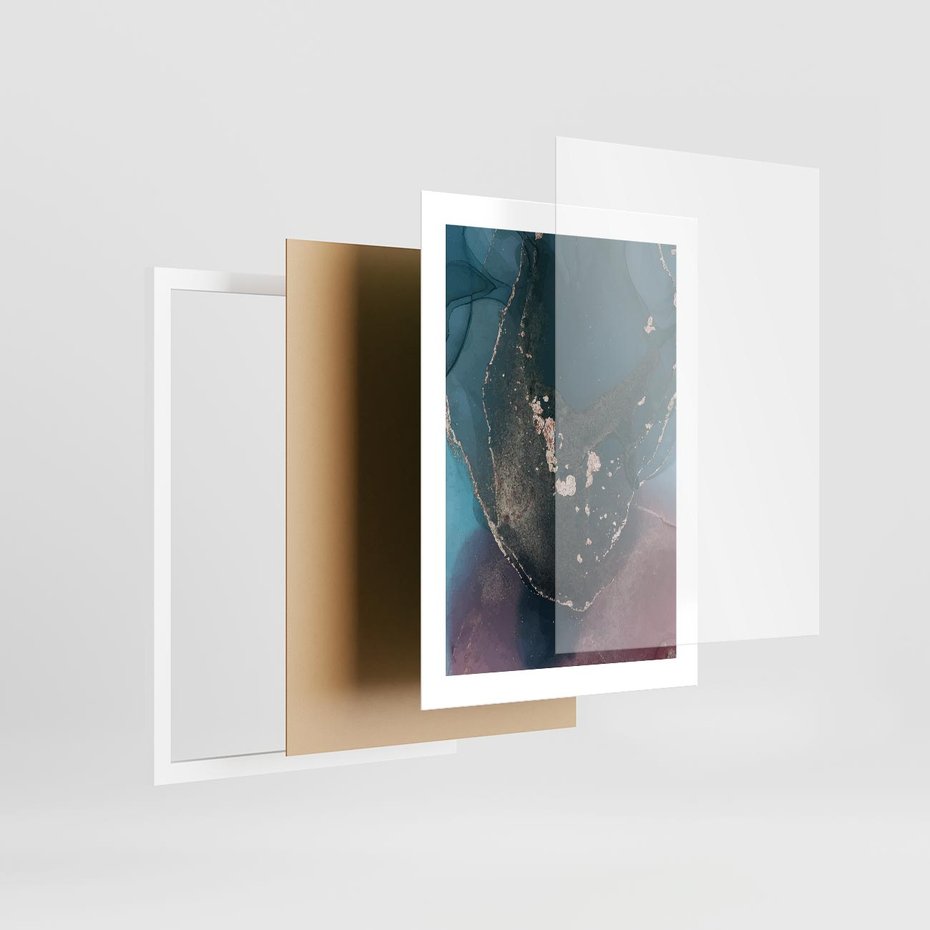 Plakat w ramie 30x40 - Luksusowy Kontrast - marmur, granat i fiolet - rama biała