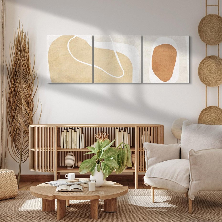 Obraz na płótnie 90x30 - Beżowa Harmonia - abstrakcyjne, nieregularne plamy