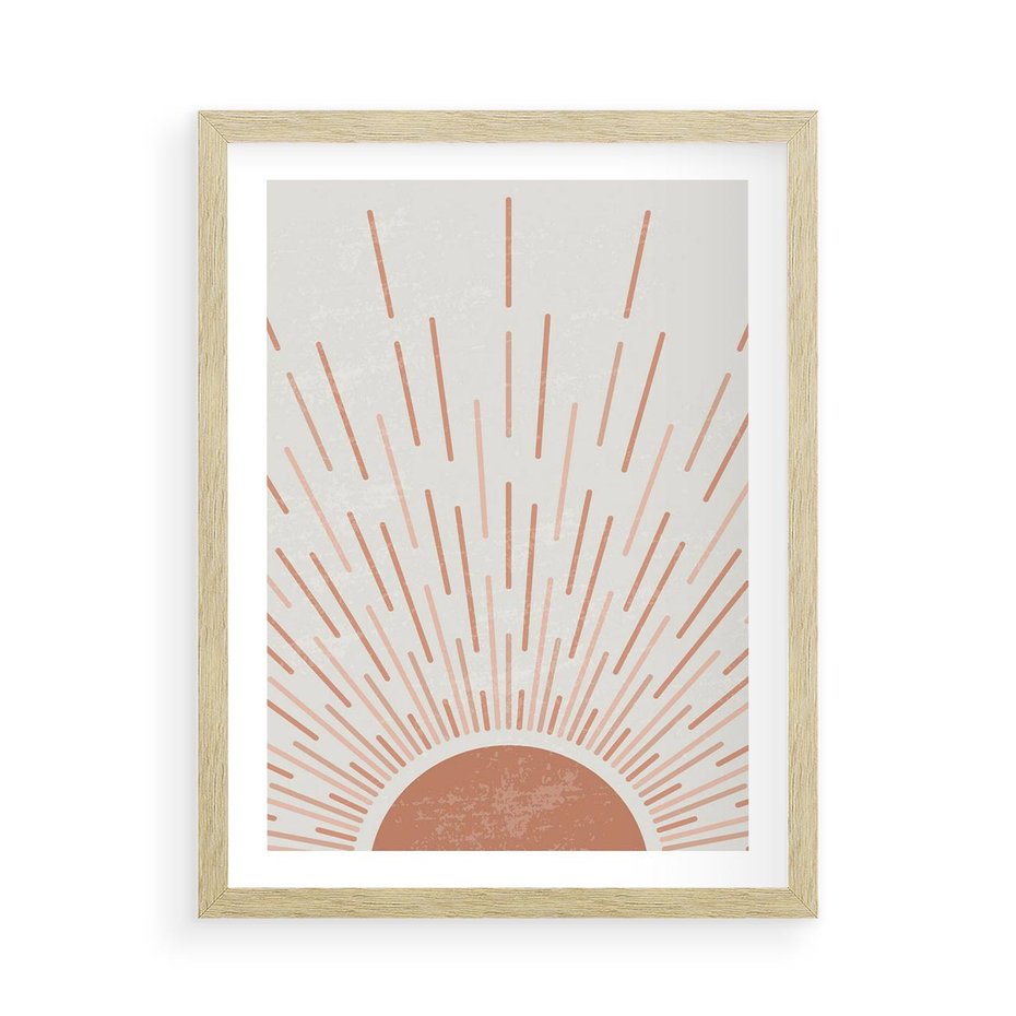 Plakat w ramie 50x70 - Słońce w Stylu Boho - słońce, grafika boho - rama drewno