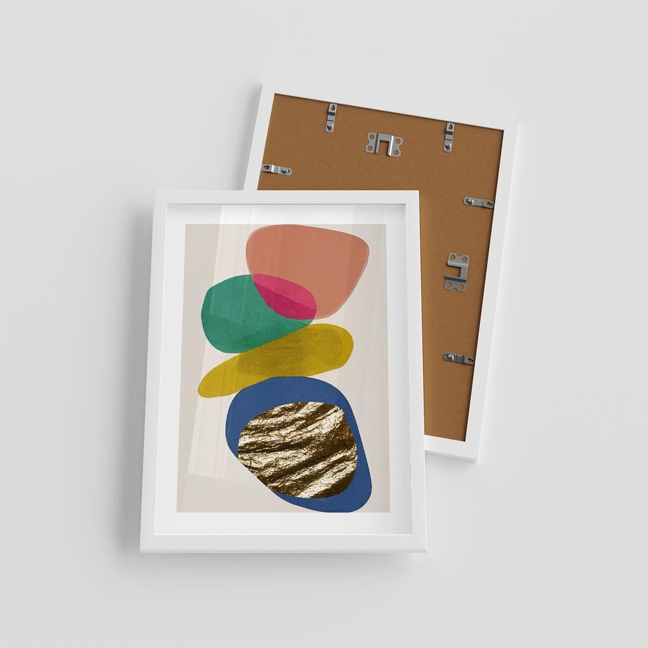 Plakat w ramie 30x40 - Kolorowe Przenikanie Kształtów - abstrakcyjne formy, obraz olejny - rama biała