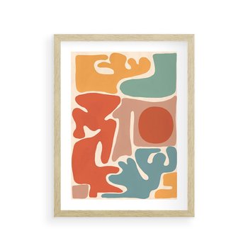 Plakat w ramie 40x50 - Pastelowa Symfonia Kształtów - abstrakcyjne kolorowe formy, pastelowe kolory - rama drewno