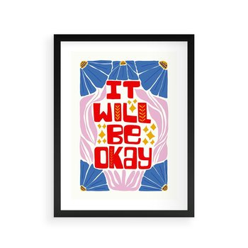 Plakat w ramie 50x70 - Kwiatowa Ekstaza - czerwona pozytywna typografia, kwiatowa kompozycja - rama czarna