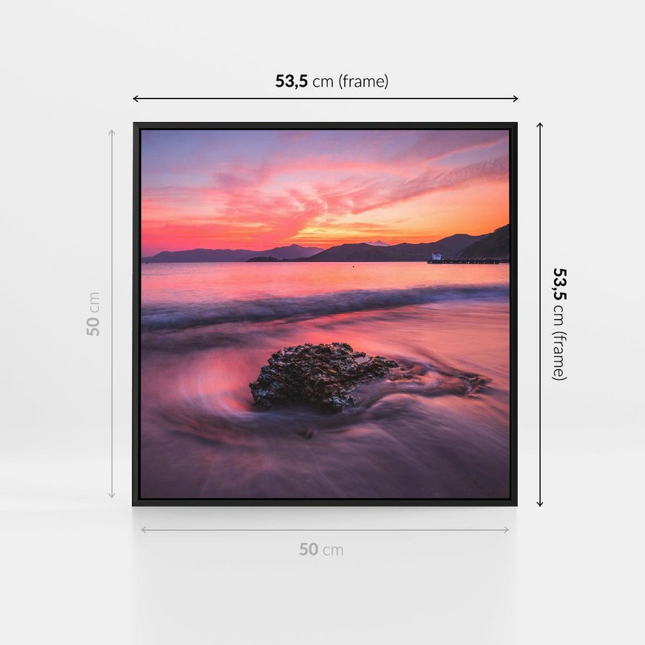 Obraz w ramie 50x50 - Zaklęty Zachód - magiczny zachód słońca, fioletowe - rama czarna