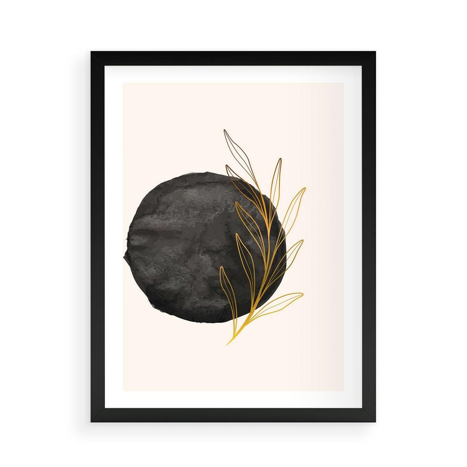 Plakat w ramie 50x70 - Kontrast Kształtów - minimalistyczna grafika, czarna plama - rama czarna