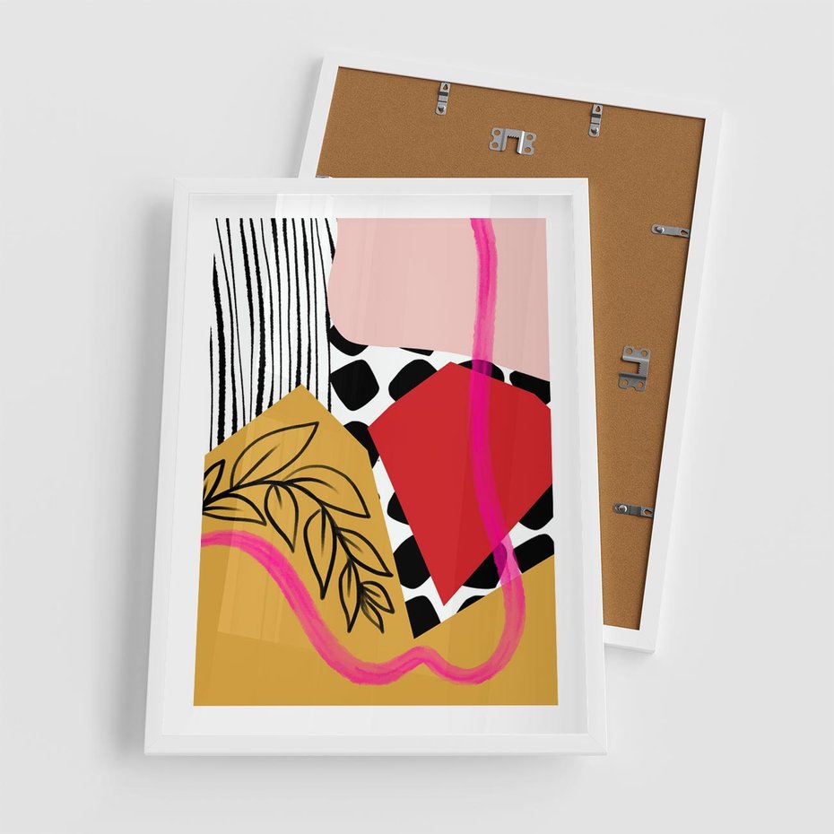 Plakat w ramie 50x70 - Wnętrza Form - abstrakcyjna kompozycja, różne tekstury - rama biała