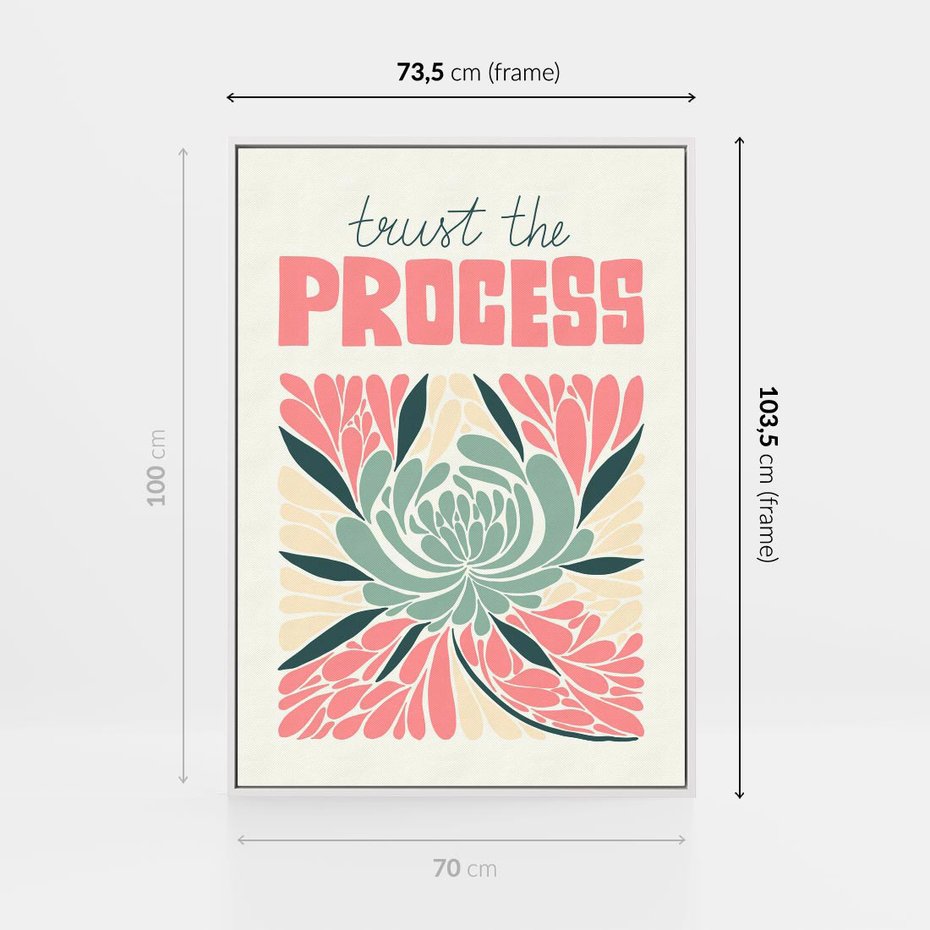 Obraz w ramie 70x100 - Rozbijające Barwy - abstrakcyjny pastelowy kwiat, wyrazista typografia - rama biała