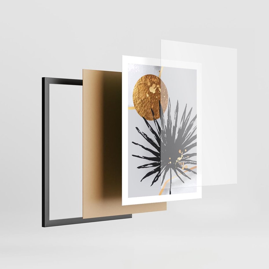 Plakat w ramie 50x70 - Sztuka Palmy - palma, czarna grafika - rama czarna