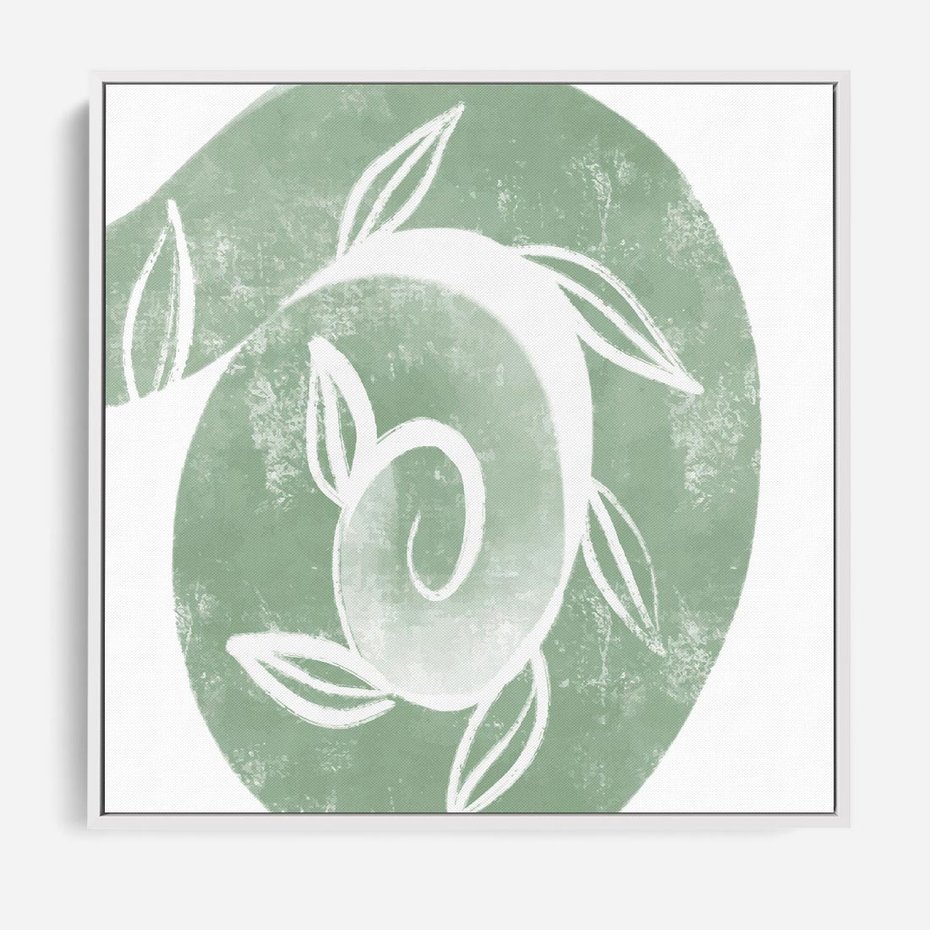 Obraz w ramie 50x50 - Zielony Świat Odpoczynku - abstrakcyjny zielony motyw, skandynawski design - rama biała