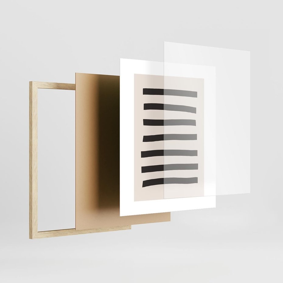 Plakat w ramie 40x50 - Strukturalna Rewolucja Form - minimalizm, czarne pasy - rama drewno