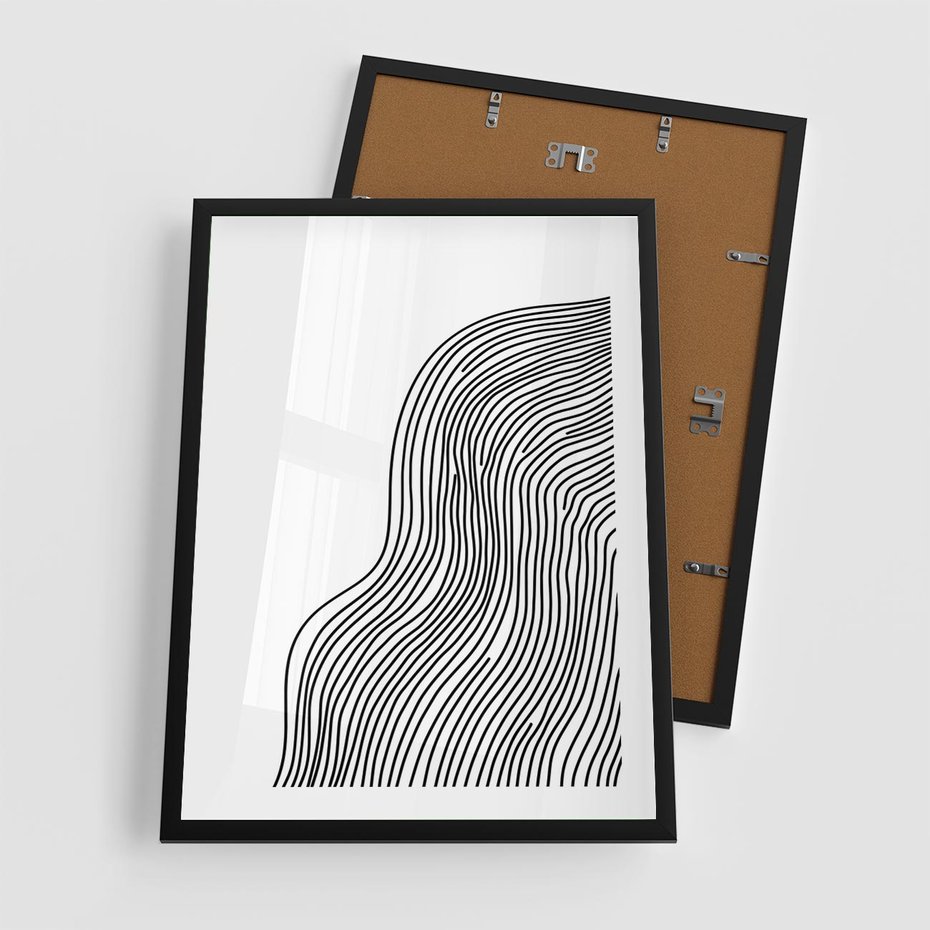 Plakat w ramie 50x70 - Refrakcje Przestrzeni - mnimalistyczna forma, czarne linie - rama czarna