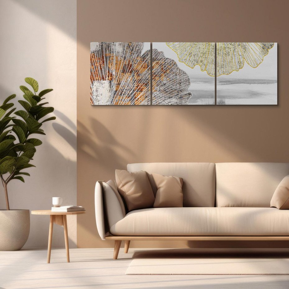 Obraz na płótnie 120x40 - Złote liście melancholii - liście miłorzębu, tekstura