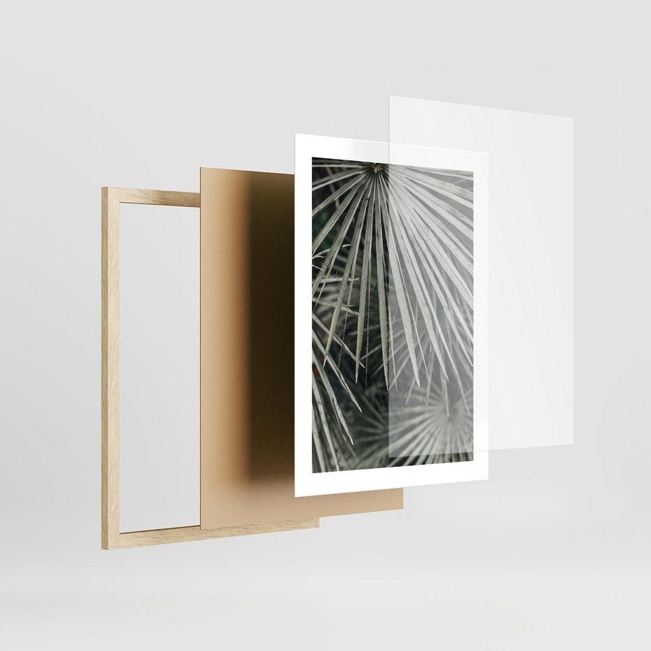 Plakat w ramie 30x40 - Ujęcie Tropikalnej Natury - palmy, liście palmy - rama drewno