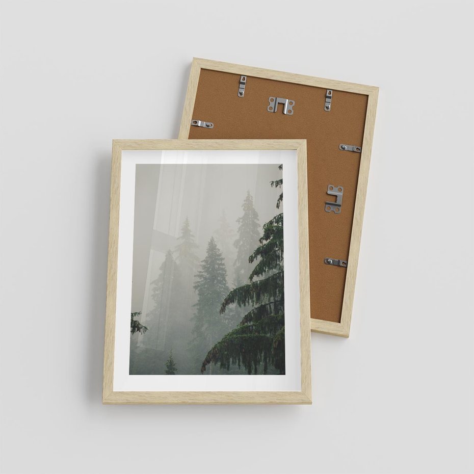 Plakat w ramie 30x40 - Mglista przemiana lasu - las, mgła - rama drewno