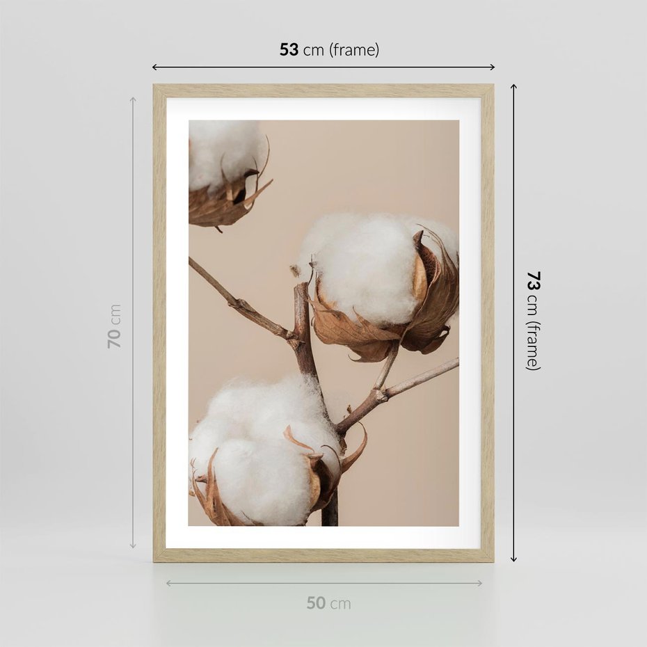 Plakat w ramie 50x70 - Bawełniana melancholia - bawełna, suche - rama drewno