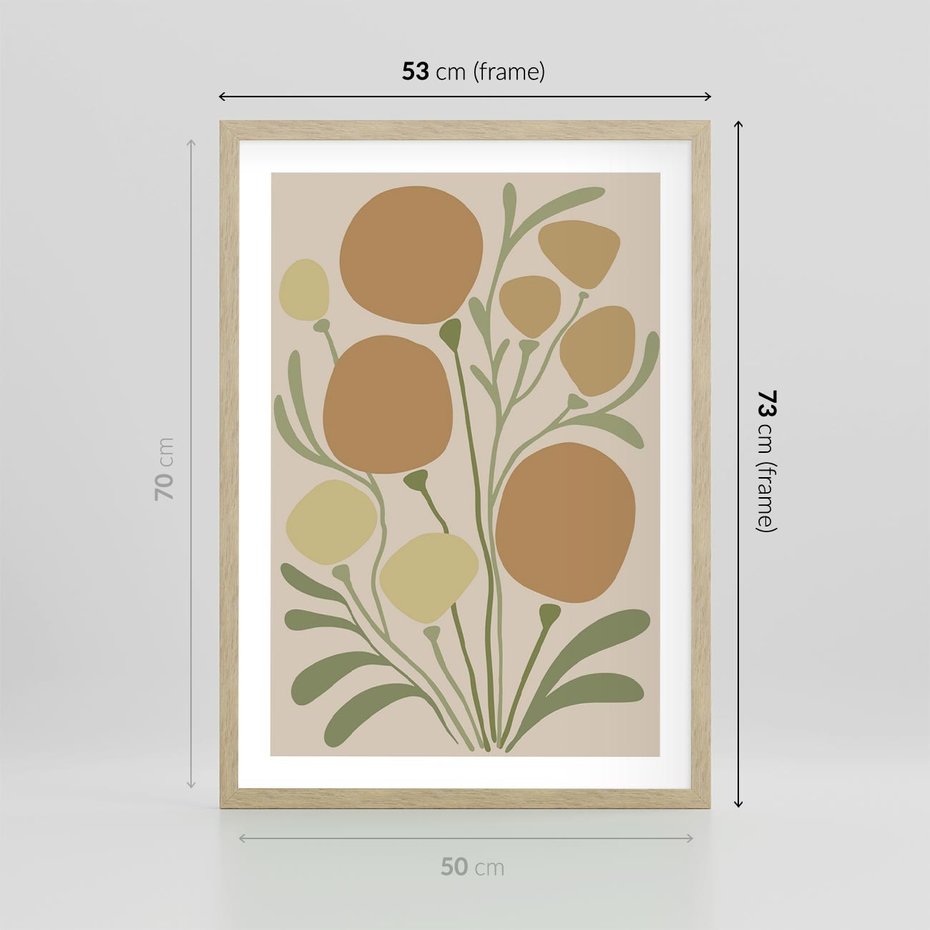 Plakat w ramie 50x70 - Uspokojenie Wśród Roślin - nowoczesny plakat, roślinność - rama drewno