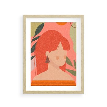Plakat w ramie 30x40 - Kobieca Refleksja - nowoczesny plakat, styl retro - rama drewno