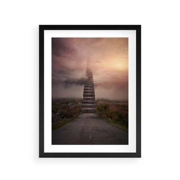 Plakat w ramie 50x70 - Wędrówka po malowniczej drodze - droga, schody - rama czarna