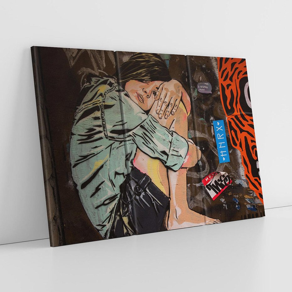 Obraz na płótnie 120x80 - Kobieta wśród graffiti - kobieta, graffiti