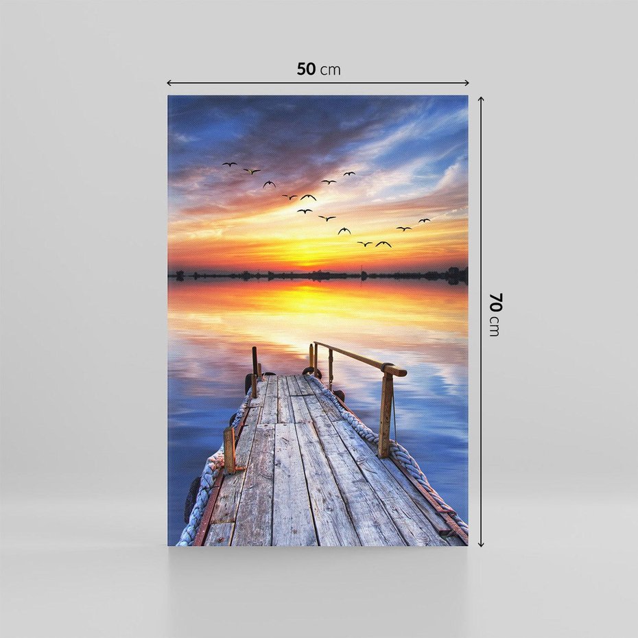 Obraz na płótnie 50x70 - Zachód słońca na pomostcie - pomost, zachód