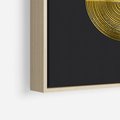 Obraz w ramie 70x100 - Migotliwe Przeniknięcia - złote koła, czarne tło - rama drewno