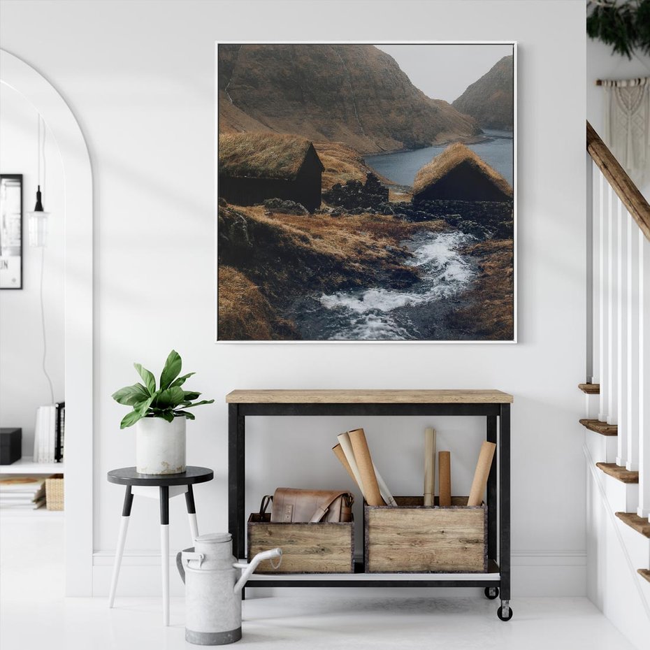 Obraz w ramie 80x80 - Spokój Natury - skandynawski, pejzaż - rama biała