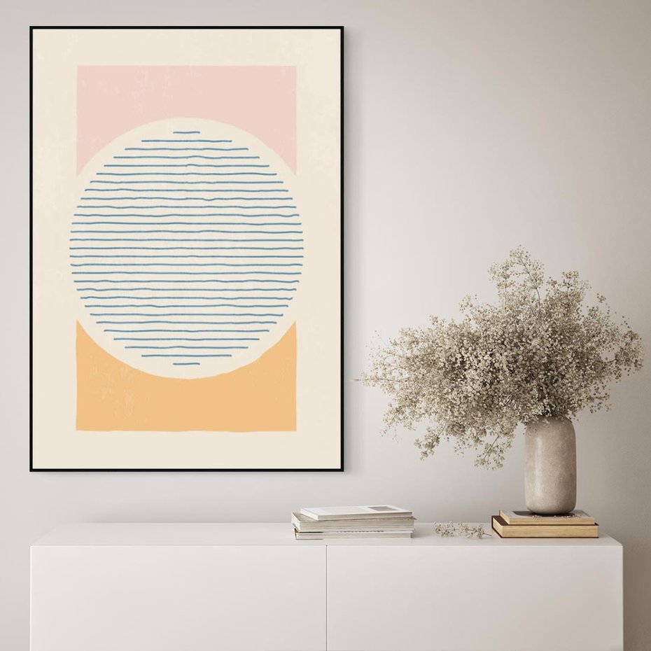 Obraz w ramie 70x100 - Rozbijająca Opowieść - geometryczne kształty, koła - rama czarna