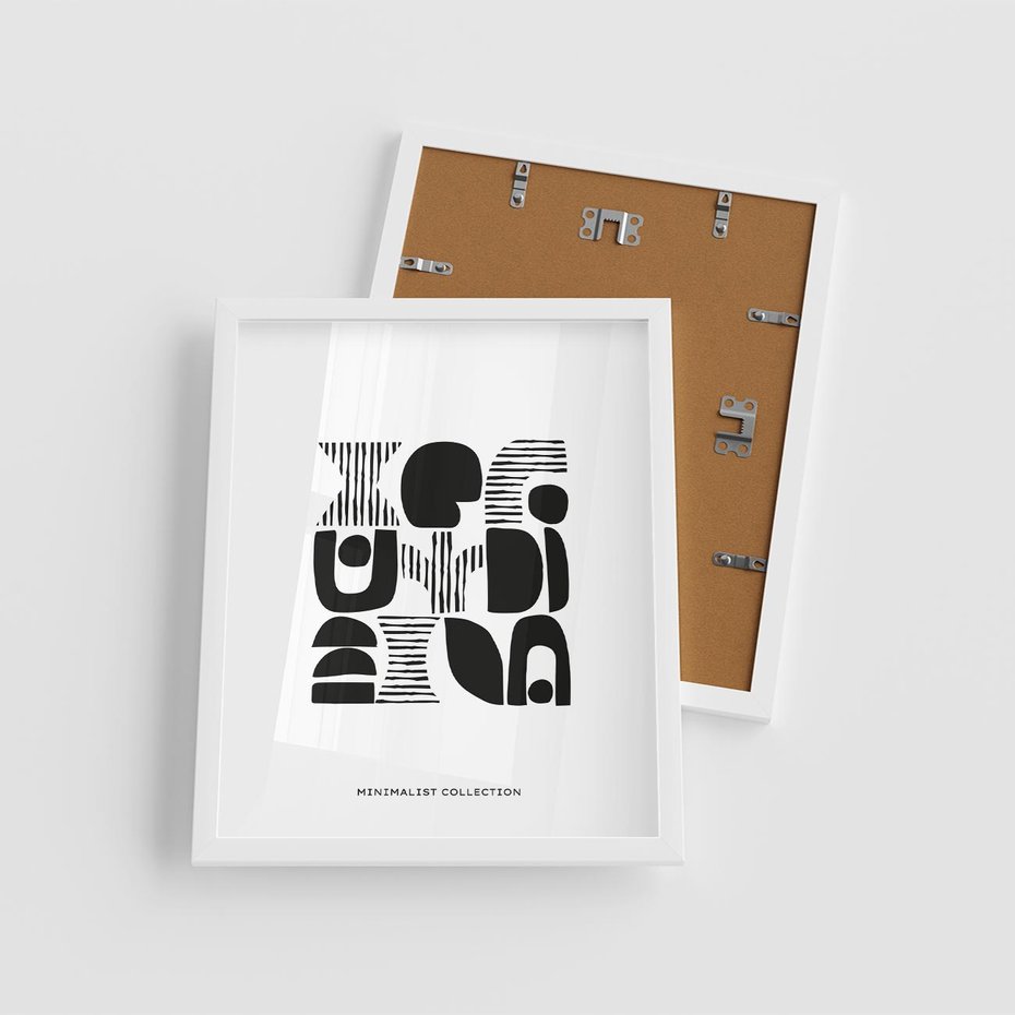 Plakat w ramie 40x50 - Taniec Dziwacznych Kresek - minimalistyczny plakat, czarno biały - rama biała