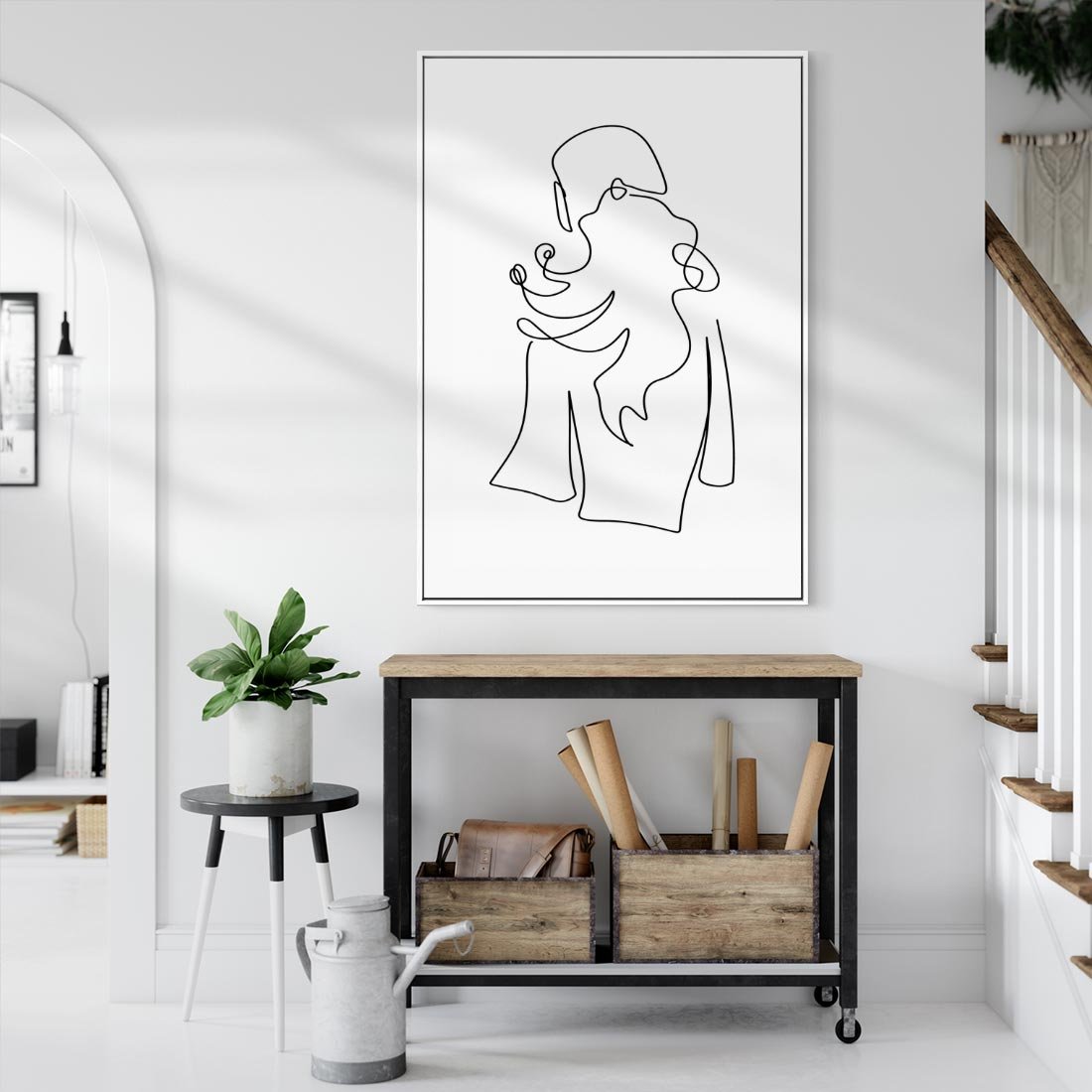 Obraz w ramie 80x120 - Zaklęte Linie - szkic kobiety, jedną linia - rama biała
