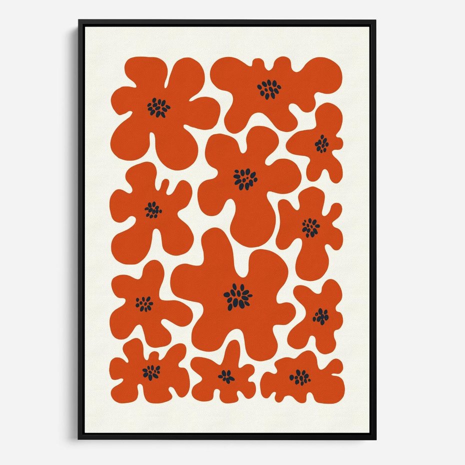 Obraz w ramie 70x100 - Wibracje Przestrzeni - abstrakcyjne czerwone kwiaty, kompozycja - rama czarna