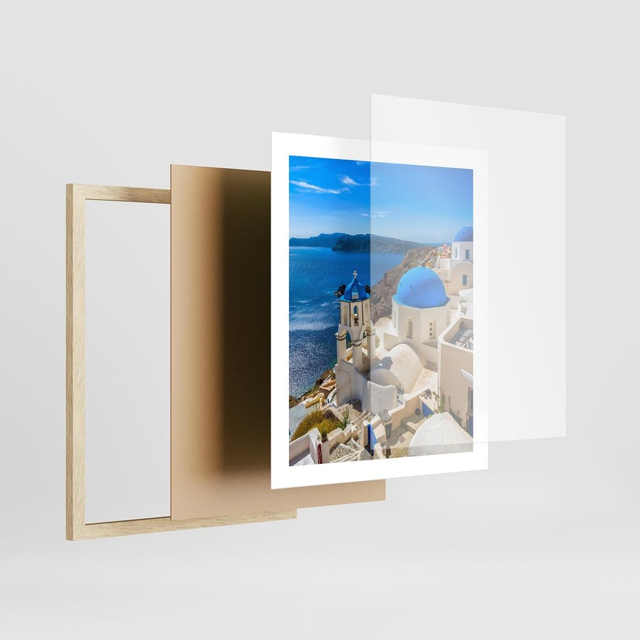 Plakat w ramie 40x50 - Urokliwy widok na Santorini - Santorini, widok - rama drewno