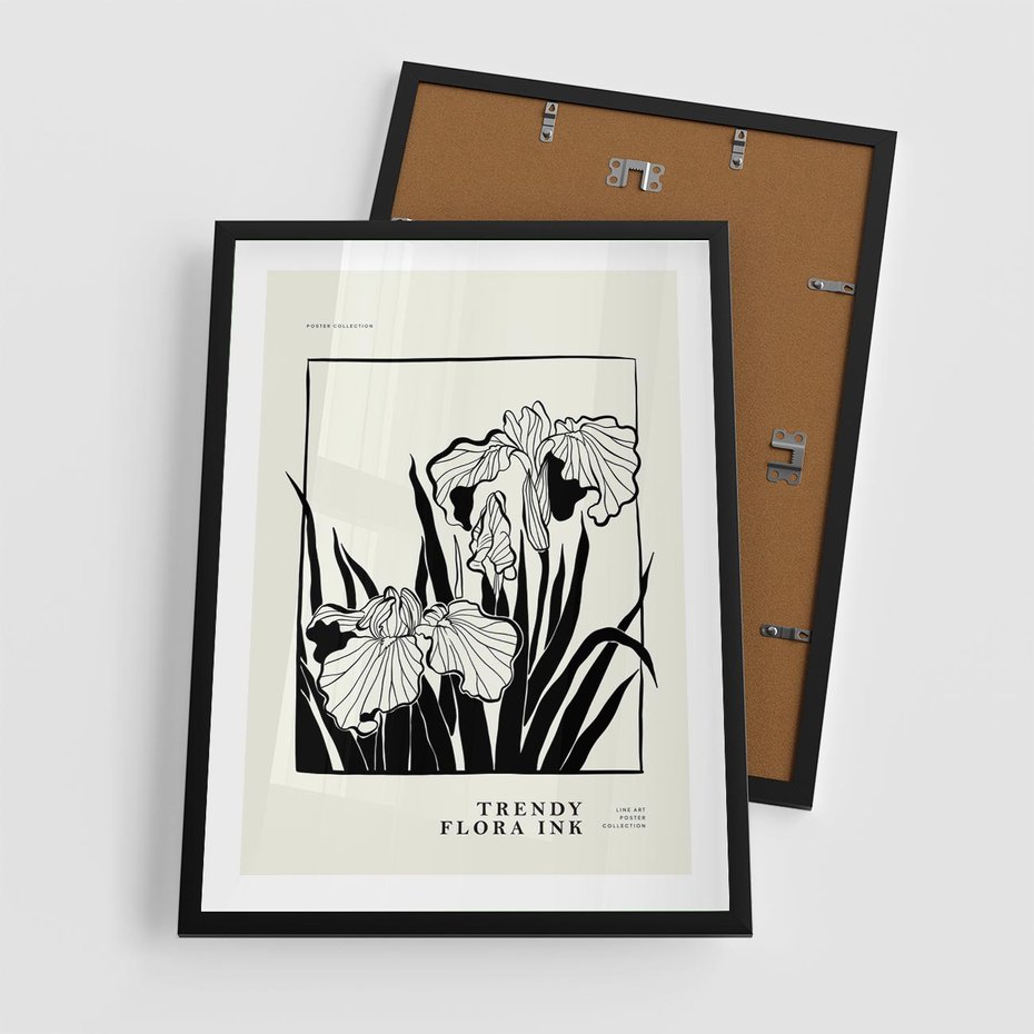 Plakat w ramie 50x70 - Spojrzenia na szkicowaną przeszłość - kwiaty, typografia - rama czarna