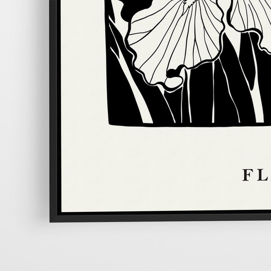 Obraz w ramie 50x70 - Spojrzenia na szkicowaną przeszłość - kwiaty, typografia - rama czarna