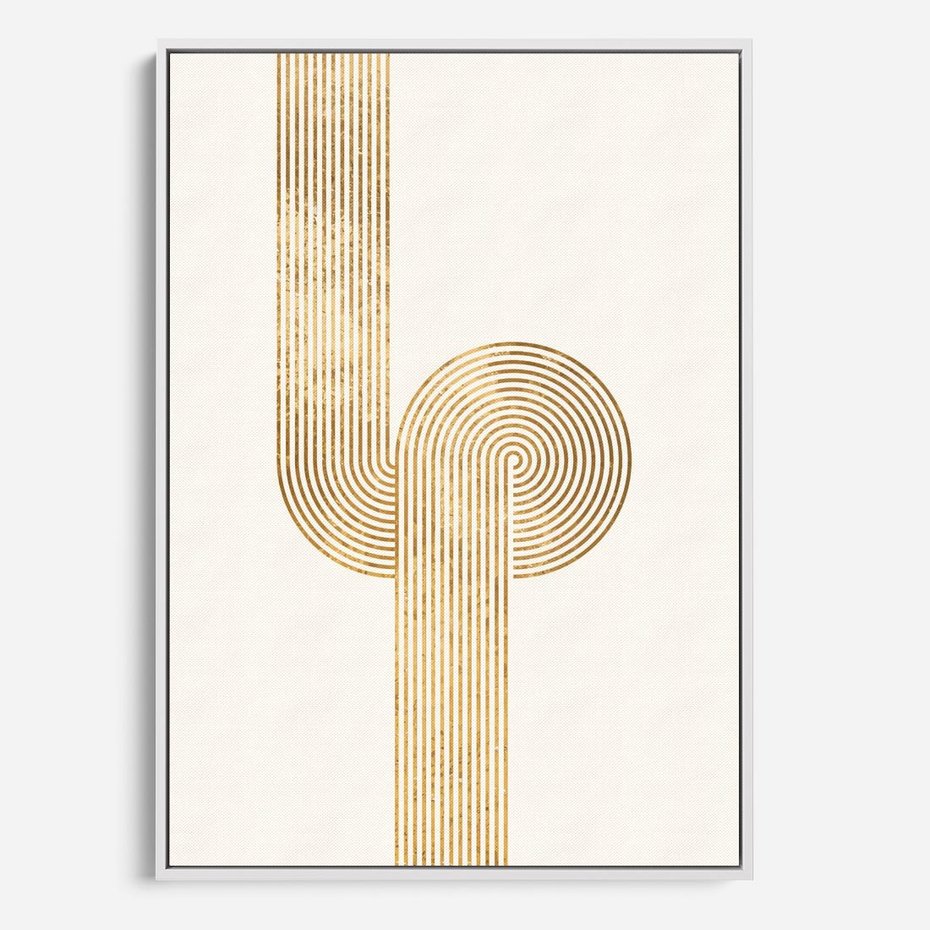 Obraz w ramie 80x120 - Podróżne Kształty - geometryczne linie w złotym kolorze, minimalizm - rama biała