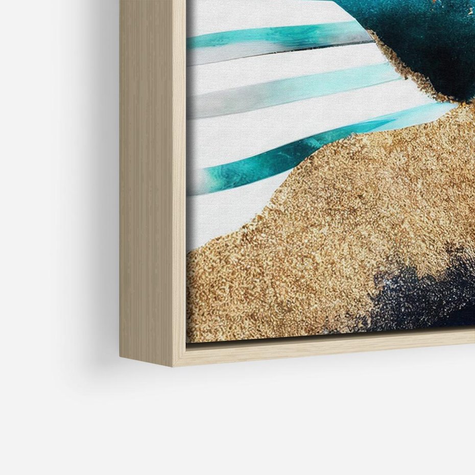 Obraz w ramie 100x70 - Rozlane Turkusy - Turkusowe plamy, złote elementy - rama drewno