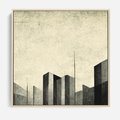 Obraz w ramie 50x50 - Mroczne Wieżowce - postarzana grafika, perspektywa budynków wieżowców - rama drewno