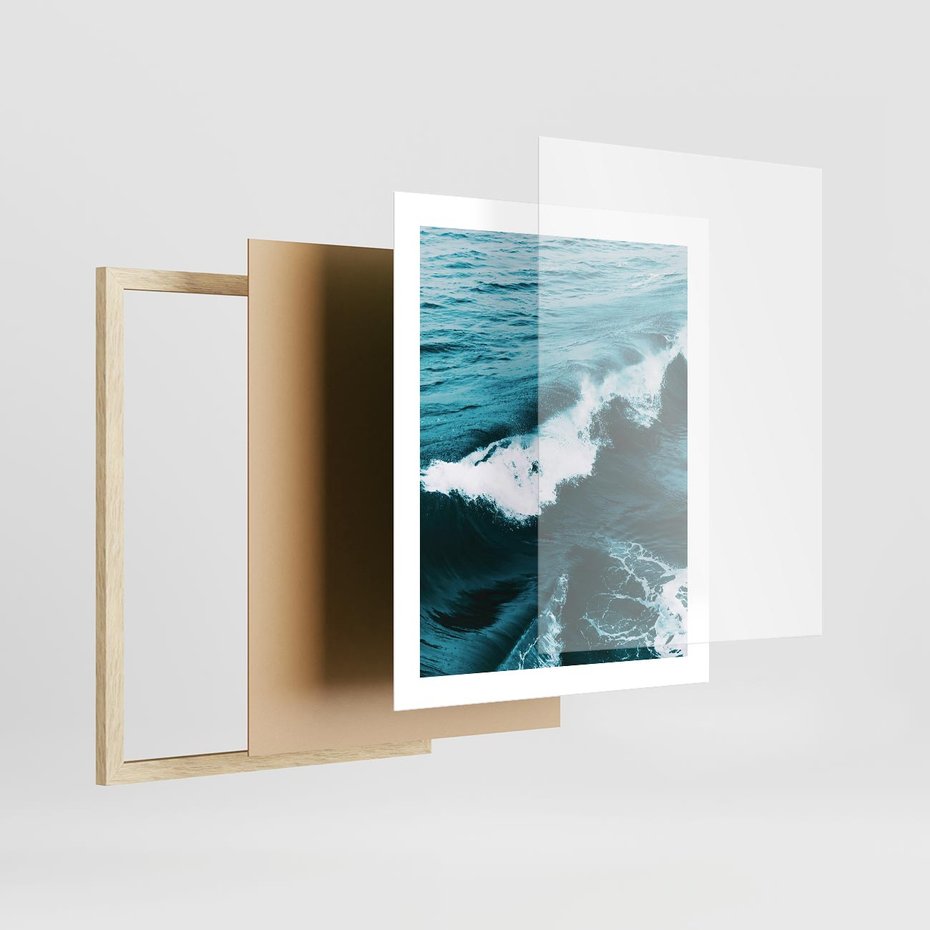 Plakat w ramie 40x50 - Wibracje Oceanu - turkusowy ocean, fale - rama drewno