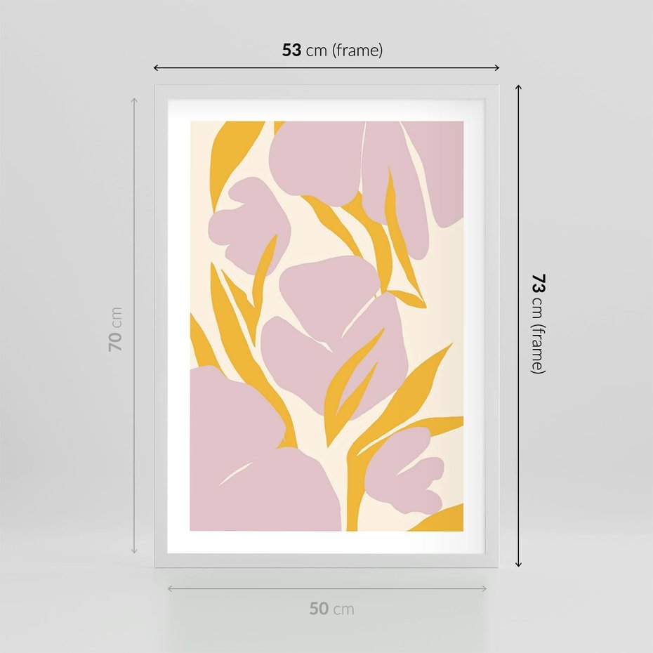 Plakat w ramie 50x70 - Migocące Wibracje - abstrakcyjne kwiaty, pastelowe kolory - rama biała