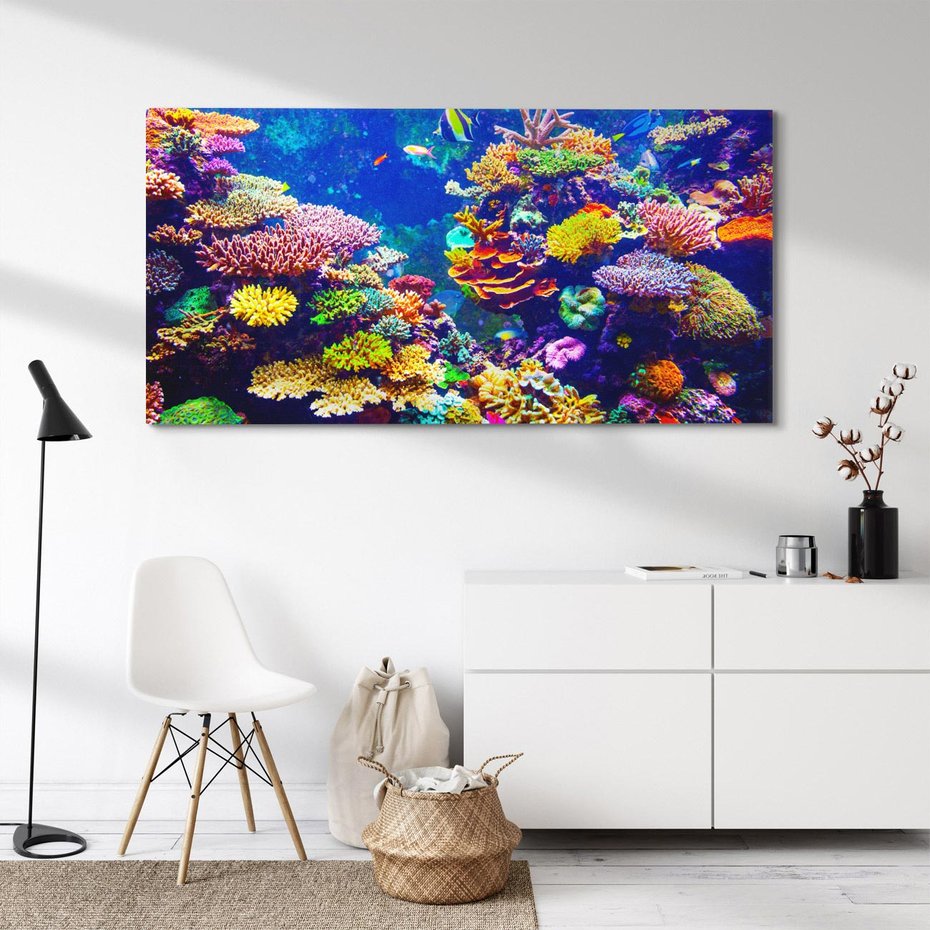Obraz na płótnie 140x70 - Podwodne Zaczarowanie - kolorowa rafa koralowa, ukwiały