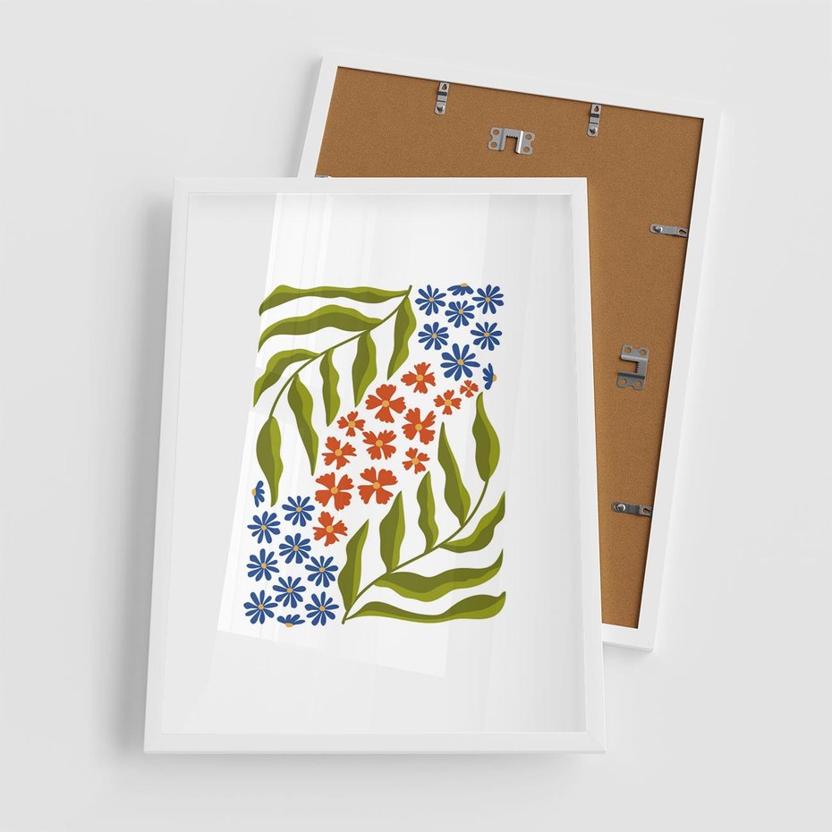 Plakat w ramie 50x70 - Splątane Granice - kwiaty, sztuka nowoczesna - rama biała