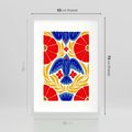 Plakat w ramie 50x70 - Eklektyczny Majestat - wyrazista grafika, mocne kolory czerwień niebieski żółty - rama biała