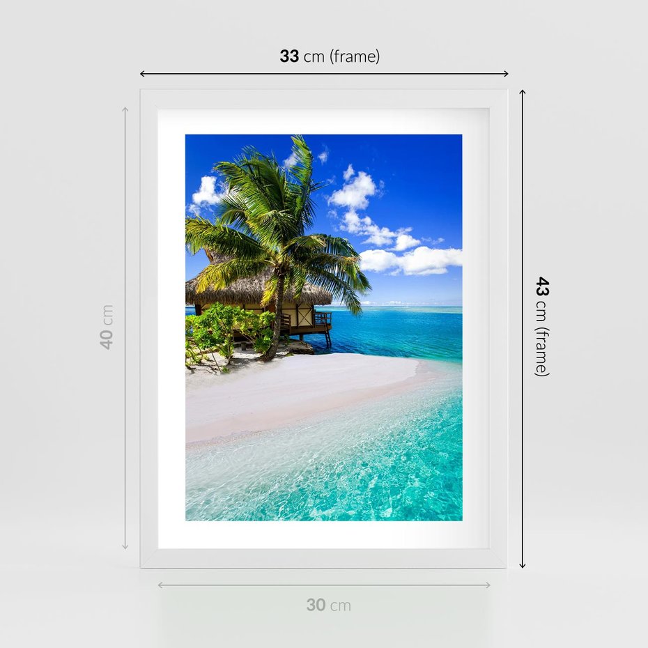 Plakat w ramie 30x40 - Zaklęte palmy tropików - palmy, ocean - rama biała